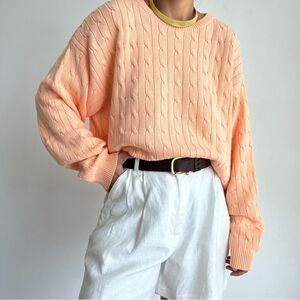 Vintage cotton cable knit sweater in peach pastel
